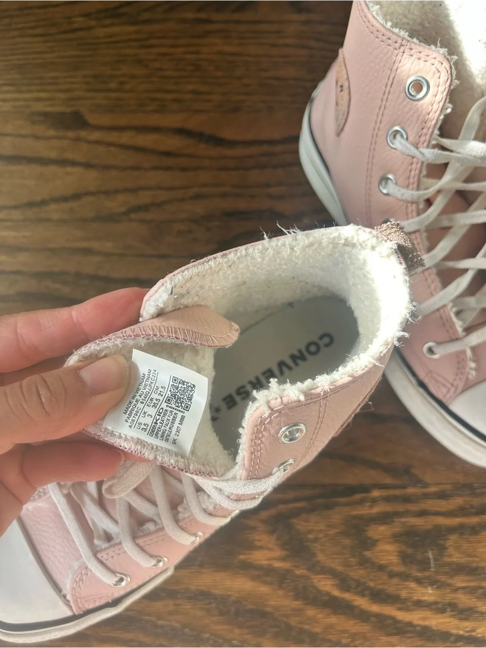 Converse High Top Sneakers in Pale Pink, fleece lined